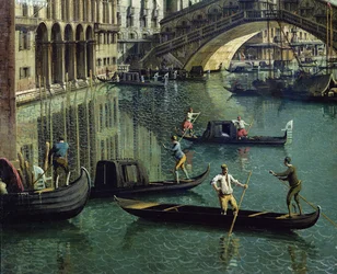 Gondeliers bij de Rialtobrug, Venetië (detail)
